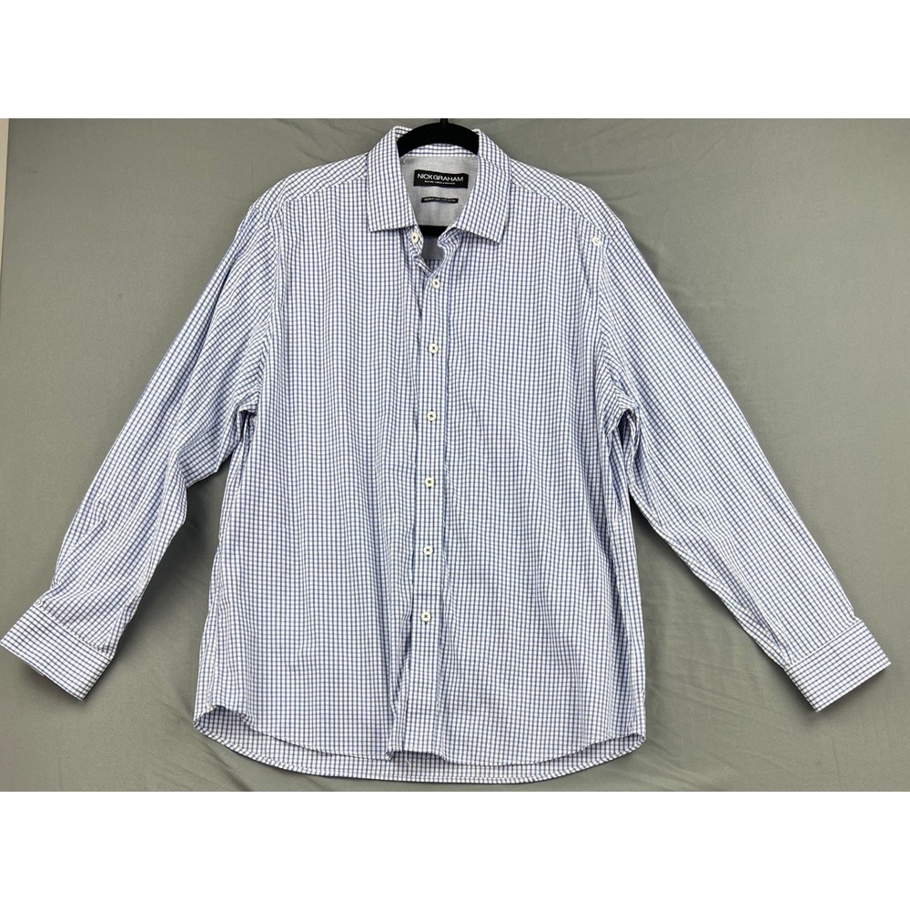 Nick Graham Dress Shirt Mens XL Bl/White Gingham Modern Fit Cotton NWOT Long Slv